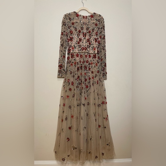 Mac Duggal Floral Appliqué Long Sleeve Illusion Gown - Picture 9 of 11